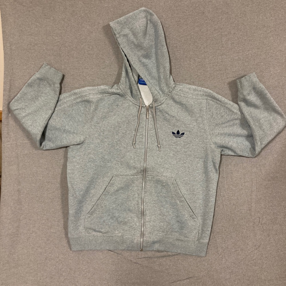 Adidas Originals Mens XL Heather Gray Trefoil Full Zip Hoodie Sweatshirt 737
